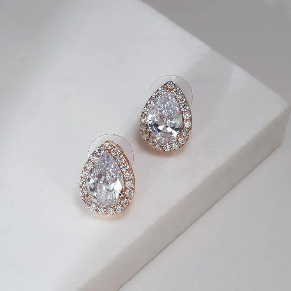 Jewelry Set Cubic Zirconia Teardrop Earrings Necklace Bracelet Bridal Wedding